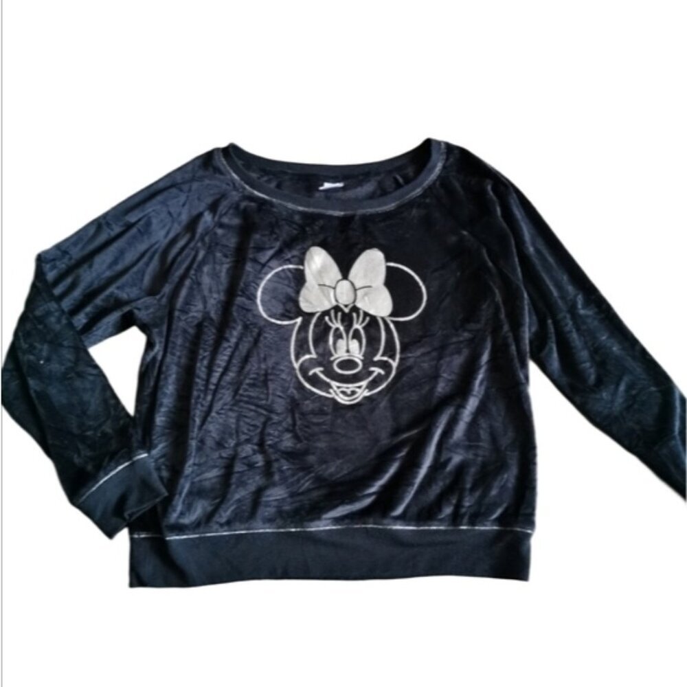 Disney Minnie Mouse Black Velour Plush Sweatshirt L